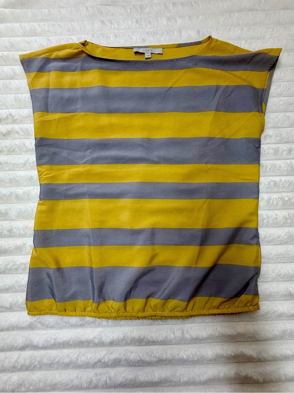 LOFT Striped Cap-Sleeve Blouse in Mustard & Gray